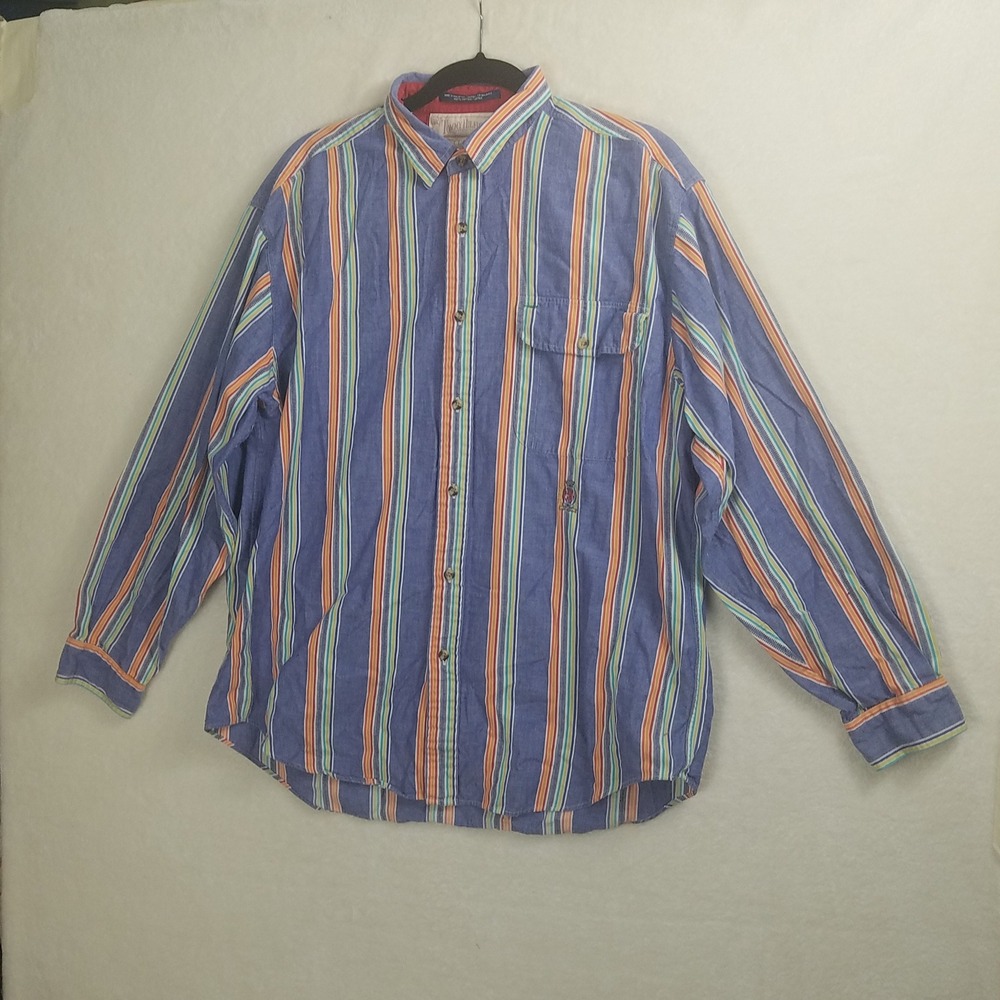 Tommy Hilfiger Button Down Shirt Mens Large Blue Striped Excellent Surplus Style